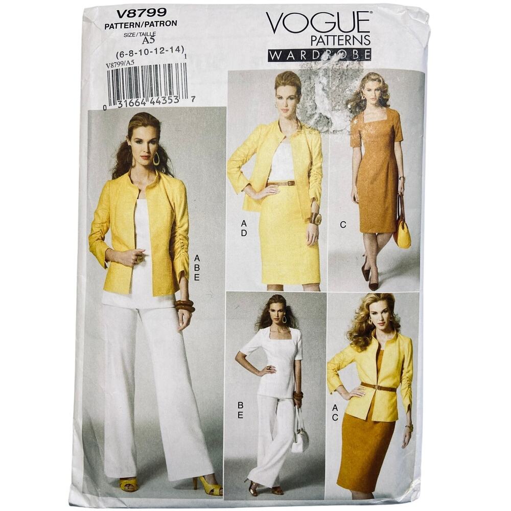 Vogue V8799 Sewing Pattern Misses' Jacket Top Dress Skirt Pants Size 6-14 Uncut